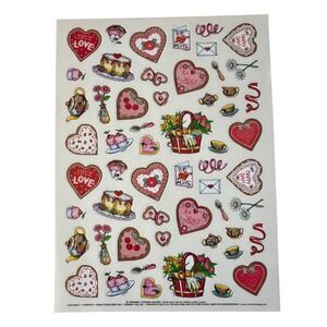 Vintage Mary Engelbreit ME Stickers Valentine Hearts Cookies Tea Party Sticker
